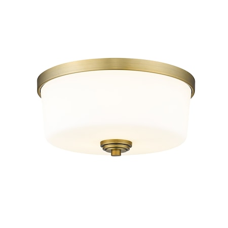 Z-LITE Arlington 3 Light Flush Mount, Heritage Brass & Etched White 220F3-HBR